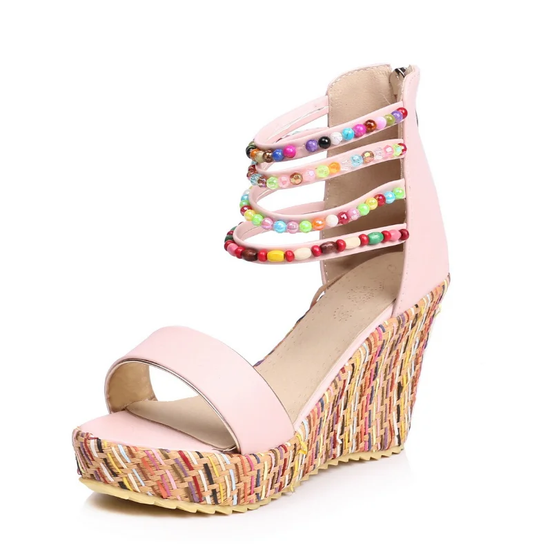 

Beaded Bohemia Summer Platform Shoes Women Wedges Sandals High Heel Fashion Sandales Women Pumps Sandals Plus Size 34-43 WSH3911
