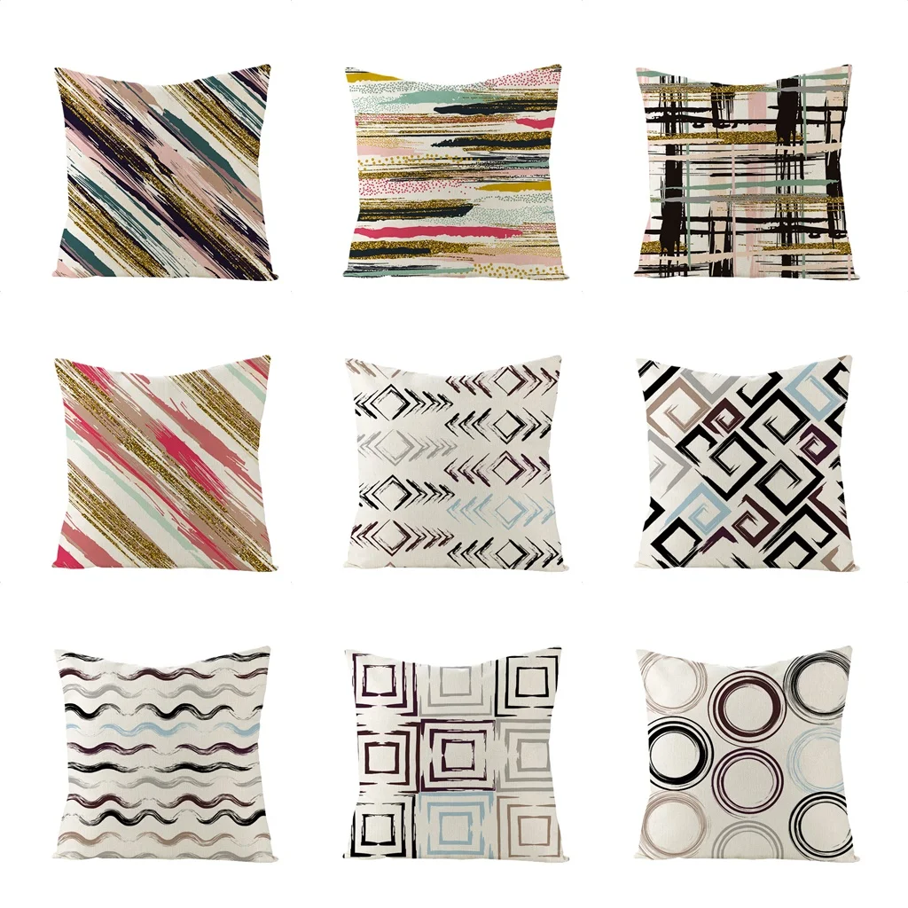 

Colorful Geometric Lines Printing Pillowcase Home Decoration Linen Sofa Pillow Case Chair Car Comfortable Cushion Cover 45*45cm