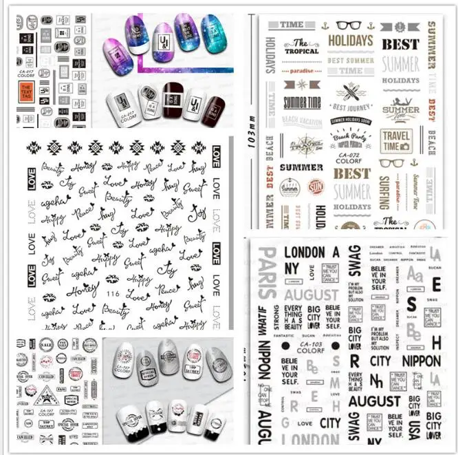 2020NEW! 3D наклейка этикетка английские буквы наклейки для ногтей бумага мультфильм