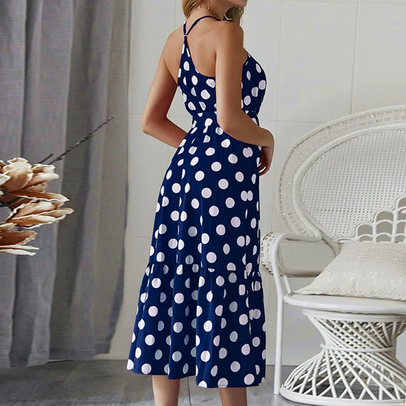 

Summer Yellow Wrap Polka Dot Beach Midi Dress Ropa Mujer Verano 2019 Sundress Vintage V Neck Dirndl Women Clothes Vestido Festa