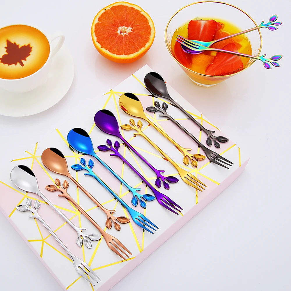 Мини Ложка для кофе в виде листьев столовые приборы из нержавеющей стали вилка