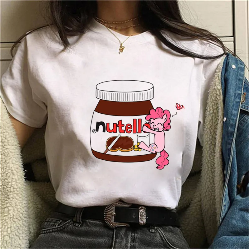 Забавные женские футболки Nutella Harajuku с милым принтом Tumblr повседневный Белый Топ
