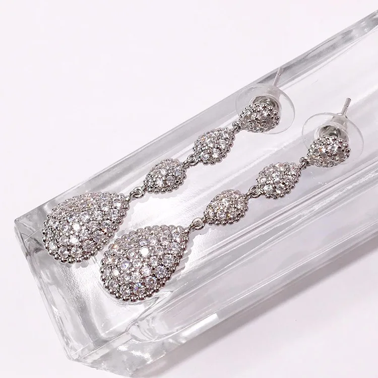Серьги-подвески женские полная стразы с камнем свадебные украшения | Украшения и