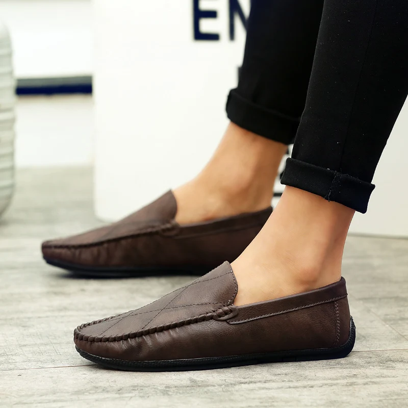 

2021 New Fashion Men Loafers Soft Moccasin Casual Leather Shoes Men's Slip on Flats Mens Driving Shoes Moccasins for Man