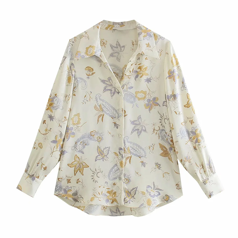 

Женская атласная рубашка XEASY, винтажная элегантная офисная блузка с принтом, женская уличная одежда, облегающий Повседневный однобортный шикарный топ, лето 2021