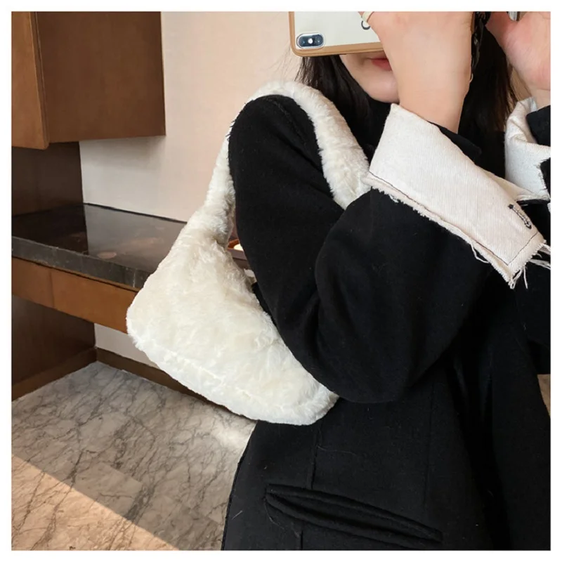 

2021 New Arrivals Soft Woollen Flap Bags With Zipper Women's Bag Causal Solid Color Women's Handbag