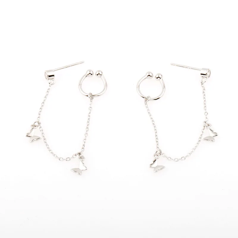 

100% Original Sterling 925 Silver Earring for Women Korean Fashion Butterfly Bowknot Zircon Clip Earring Fine Jewelry Female