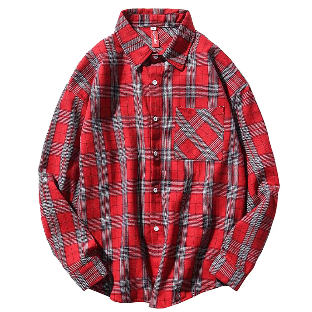 Мужская рубашка с длинным рукавом Женская Повседневная клетчатая полосатая