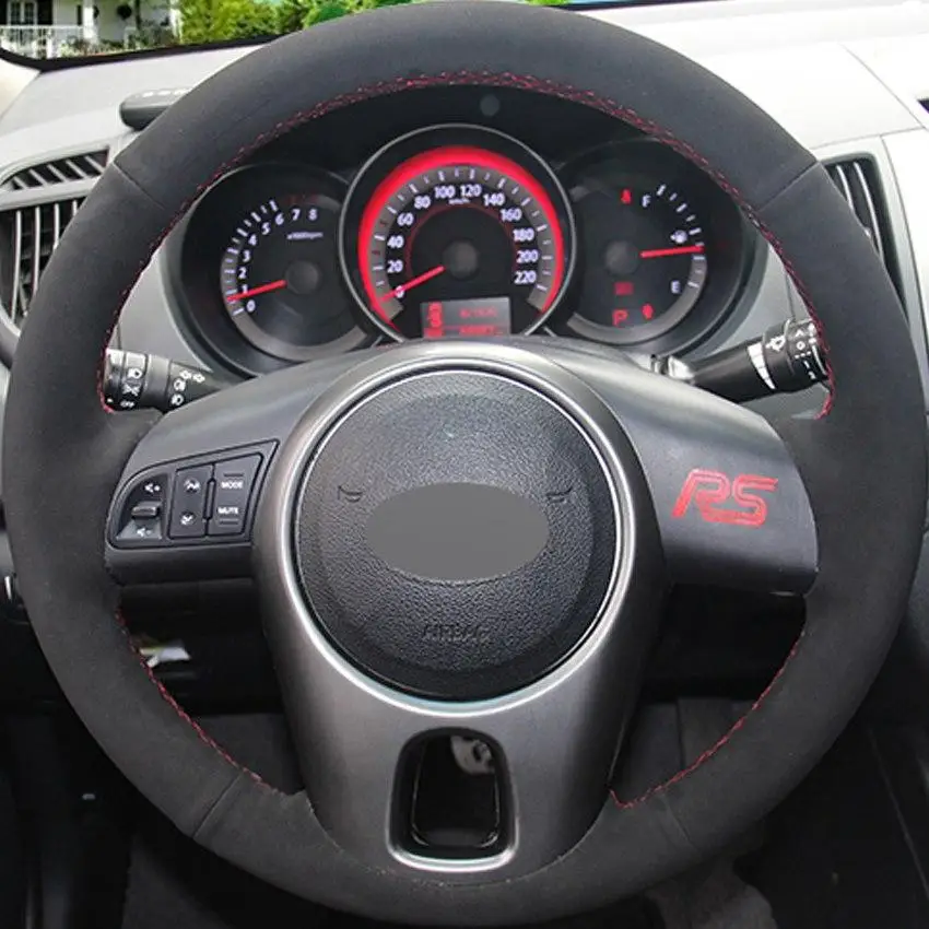 

HOT SALE Black Suede DIY Hand-Stitched Car Steering Wheel Cover for Kia Forte 2009-2014 Soul 2010-2013 New Product