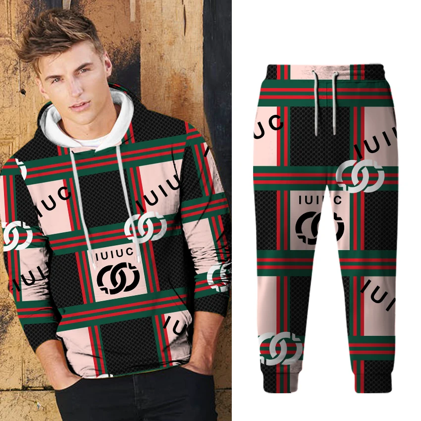 

Men's Hoodie Long Sleeve Casual Print Letter Sweater New Autumn Street Pullover Sports Men's Hooded Sweater Two-piece Set
