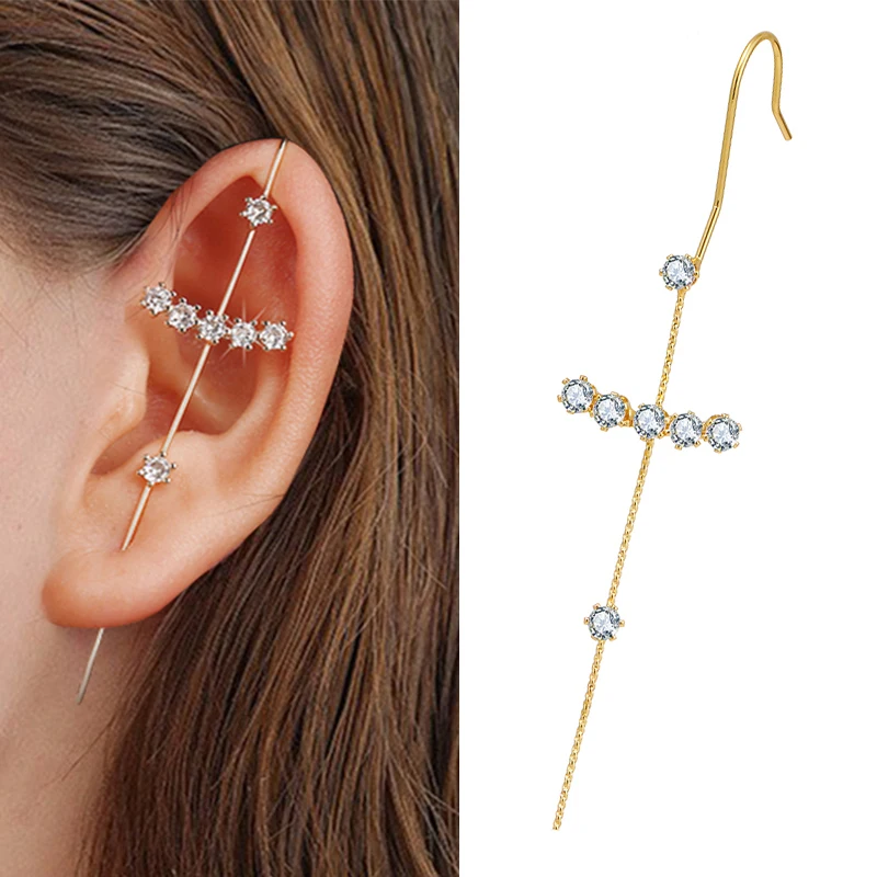 

FNIO Boho Wedding Ear Wrap Crawler Hook Earring Crystal Stud Earrings For Woman Lightning Zircon Climber Earrings Jewelry Gifts