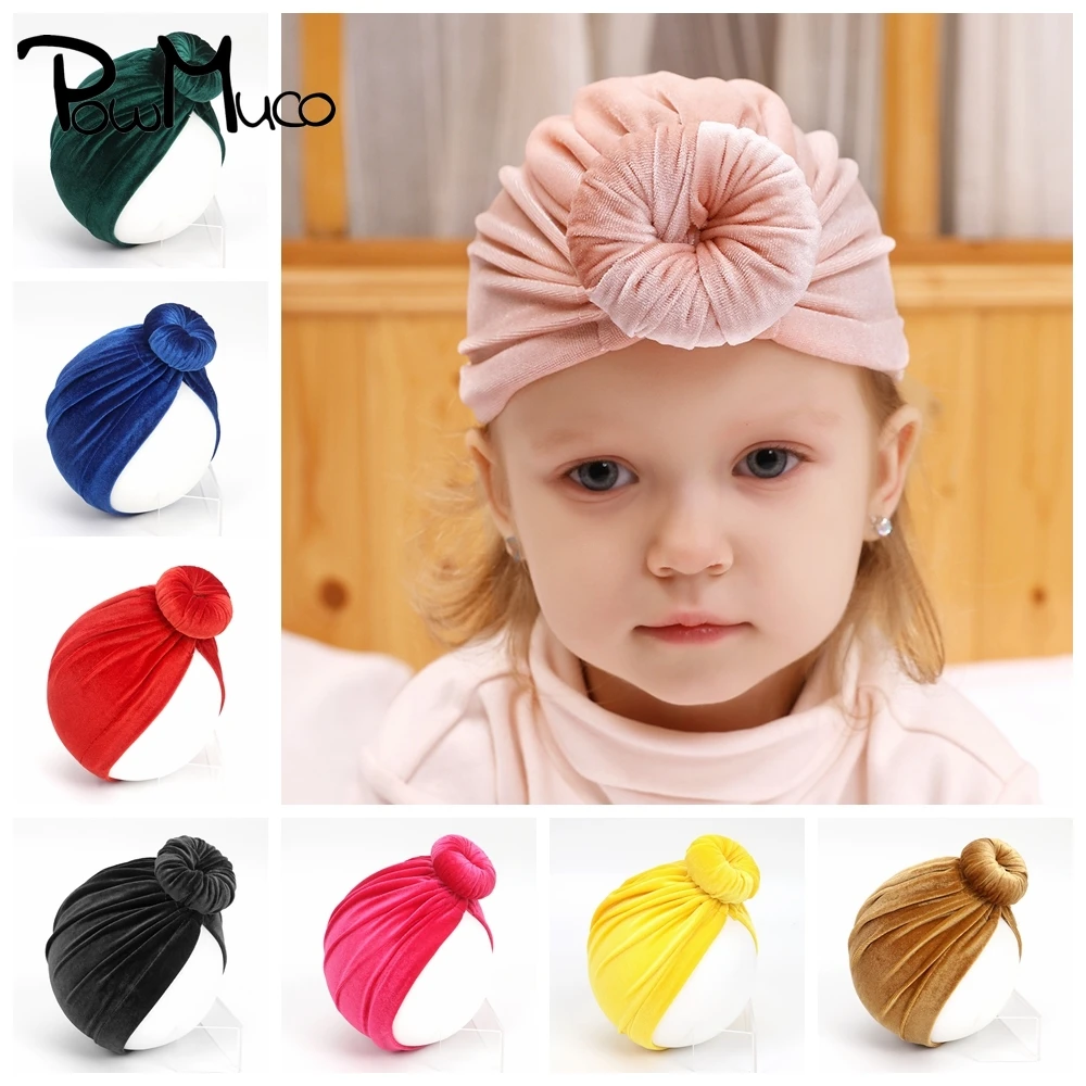 

Шапки Powmuco для маленьких девочек ручной работы, однотонные кепки для младенцев, с золотым бархатным узором, милые головные уборы принцессы, ...