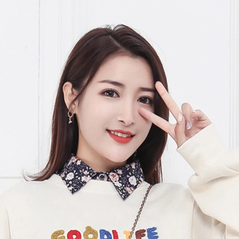 

Korean Camellia Floral Print Fake Collar For Women Girls Detachable Dickey Blouse Layering Ruffled Lapel Half Shirt Drop Ship