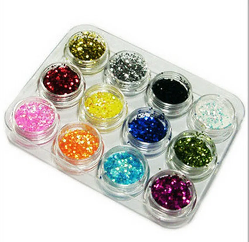 

12 Colors Nail Art Glitter Powder Dust Decoration kit For Acrylic Tips UV Gel Polish Acrylic Nail Tips DIY Decoration Tools