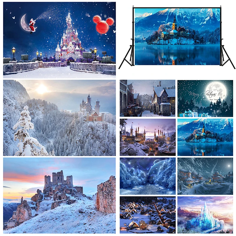 

Christmas Backdrop Non-woven Snow Scene Castle Photography Background for Photo Studio Photophone Home decoration