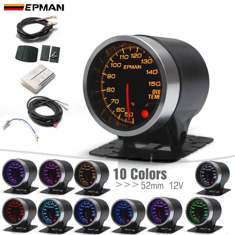 

EPMAN Car 2" 52mm 10 Colors Backlights Oil Temperature Gauge Oil Temp Meter Smoke Face+ Mount Bracket Cup Holder +Sensor EPXX703