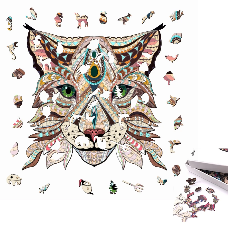 

Wooden Jigsaw Puzzles For Adults Kids Mysterious Cat DIY Each Piece Is Animal Shaped Puzzle Interactive Games Toys Dropship