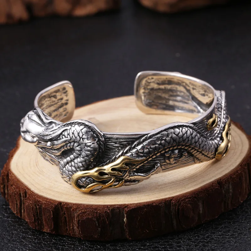 

FNJ Punk Animal Dragon Bangle 925 Silver Original pure S925 Sterling Silver Bangles for Men Fine Jewelry