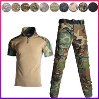 summer tactical uniforms short sleeve shirt cargo pants with knee pads army airsoft paintball combat camo hunting clothing