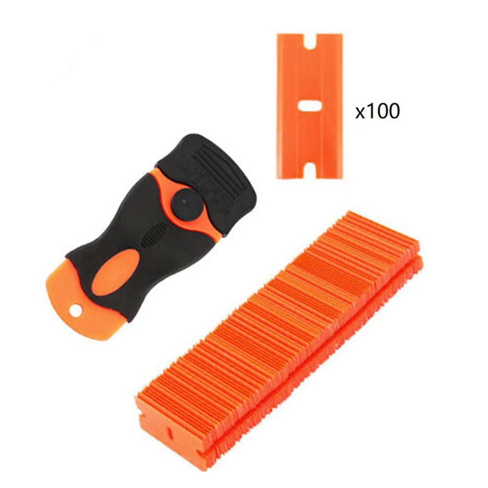 

100Pcs Plastic Razor Blades And Razor Scraper Double Edged Sticker Removal Tool Double-edged Razor Design