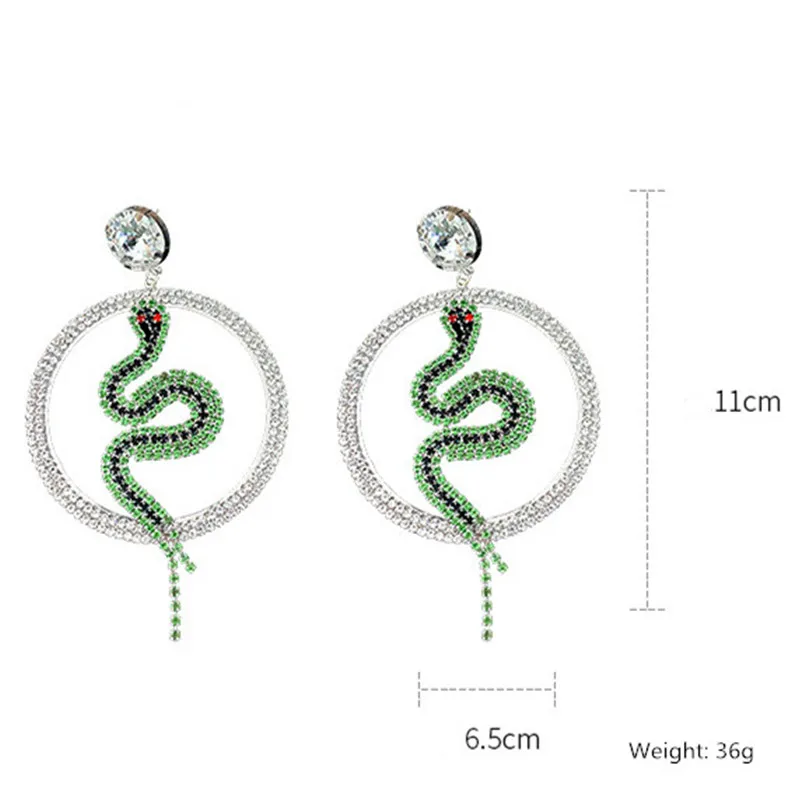 

FYUAN Big Round Crystal Drop Earrings for Women Bijoux Green Snake Rhinestone Dangle Earrings Jewelry Gifts