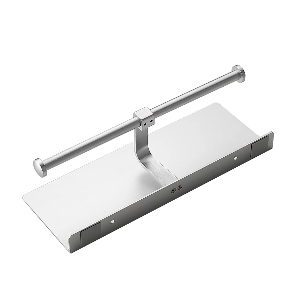 

Home No Drilling Easy Install Roll Tissue Rack Toilet Paper Holder Bathroom Durable Double Head Aluminum With Spacious Shelf
