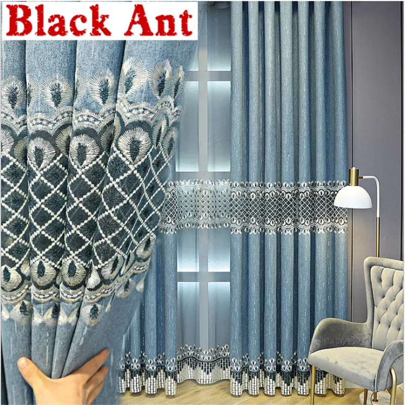 

High Shading 80% European Luxury Curtain For Living Room Embroidery Sheer Curtains Bedroom Hollow Out Bay Window DrapesX-JD1186