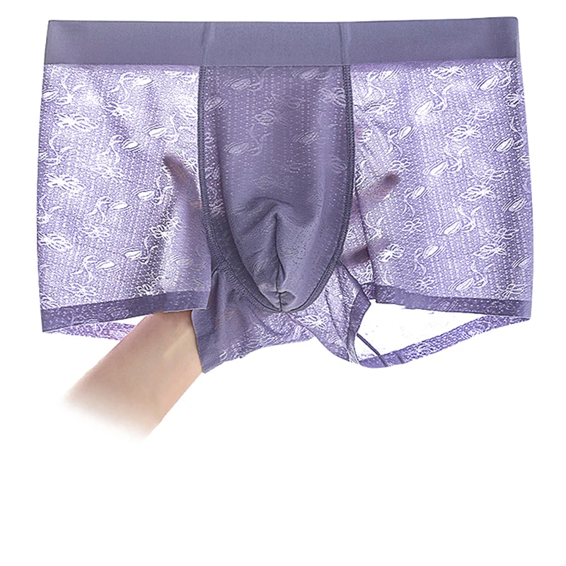 

Summer New Mens Boxer Shorts Jacquard Ice Silk Light And Thin Fabric Underpants Moisture Absorption And Quick Drying Panties