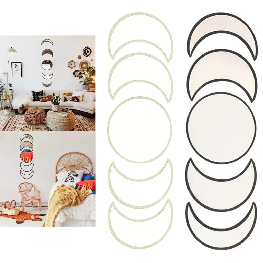 

5Pcs/Set Moon 3D Mirror Wall Stickers Home Living Room Bedroom Personality Decorative Mirror Paste Living Room Sticker