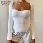 Женские свитера с длинным рукавом, вязаный пуловер с квадратным воротником, женский свитер на весну и осень, зимние топы, женский черный и белый джемпер, 17027