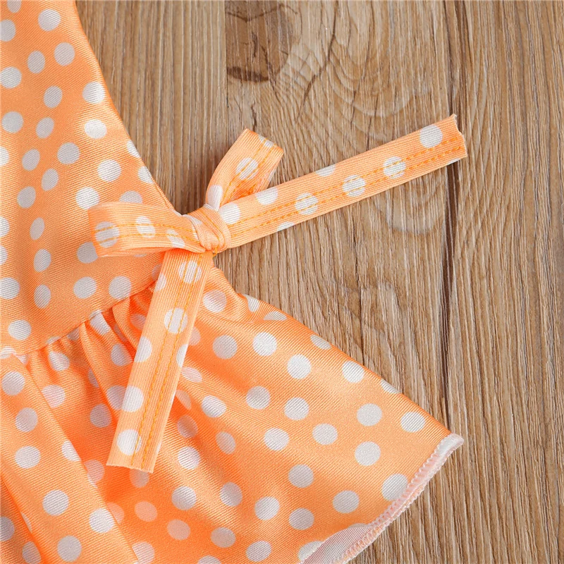 

6Months-4Years Baby Girl Swimsuit,Children Girls Polka Dot Printed No-Sleeve Slant Collar Flouncing Sling Beach Dress for Summer