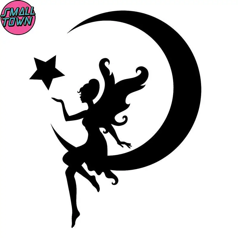 

Small Town 12.3cm*15.6cm Spirit Moon Star Fashion Cartoon Stickers Car Styling Black/Silver S3-5190