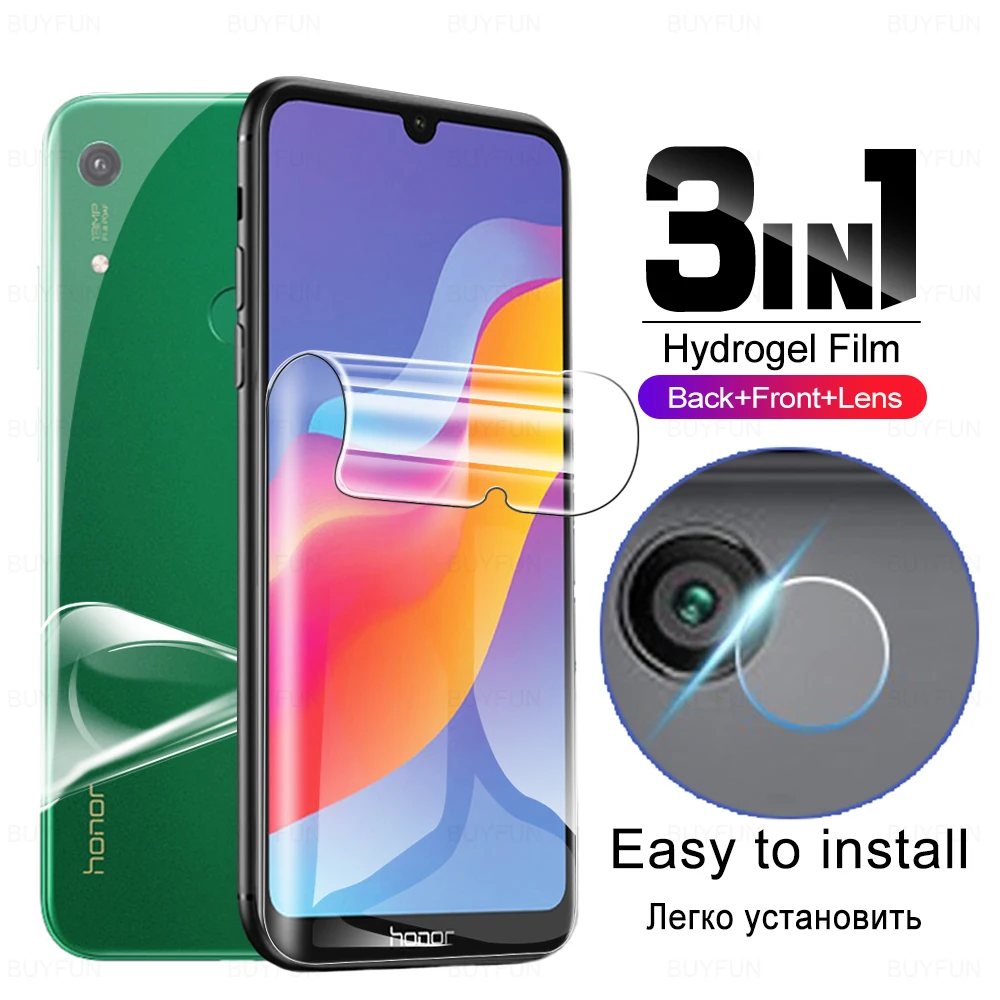 

3-в-1 Гидрогелевая пленка на заднюю панель экрана для Huawei Honor 8A Pro 8 A Prime 8S 8C 8X Защита объектива камеры не защитное закаленное стекло