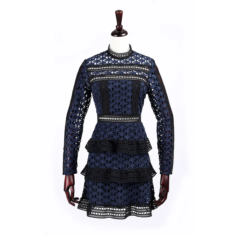 Высокое качество женское платье с длинными рукавами на весну геометрическим