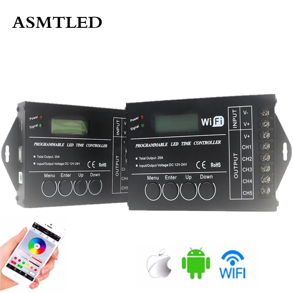 

LED Time Dimmer RGB Controller TC420 TC421 With Wifi DC 12V-24V 5 Channel Total Output 20A Aluminum Common Anode Programmable