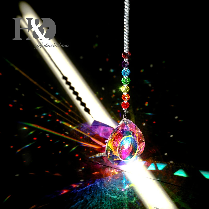 

H&D Hanging Crystal 76mm Bauhinia Prism Chakra Sparkly Sun Catcher Pendant Rainbow Maker Drop Home Garden Decorative Ornament