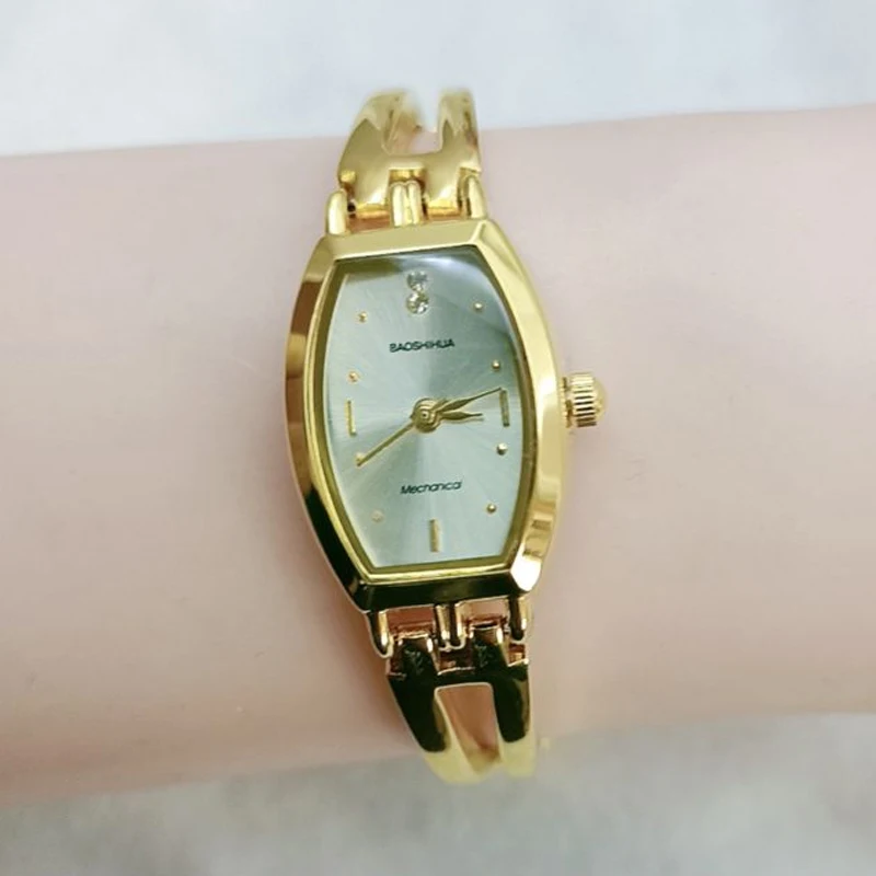 Завод Shanghai watch factory драгоценный камень позолоченный механизм кварцевые часы