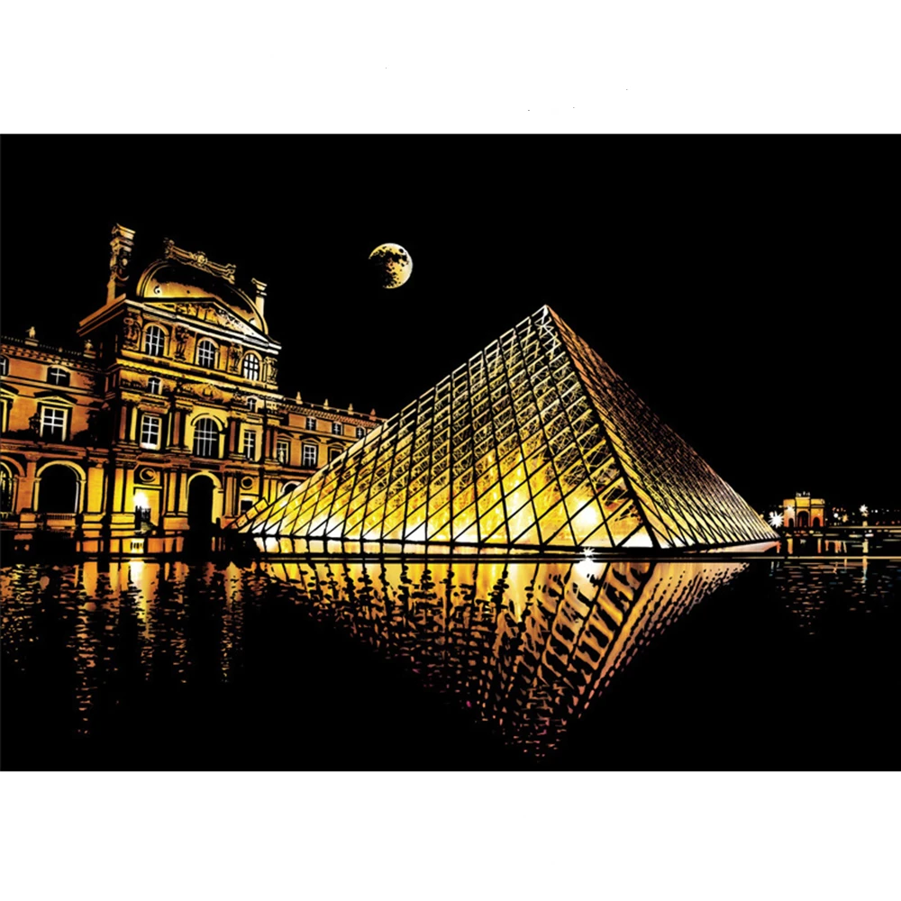 

Louvre Scratch Night View Poster Sticker Deluxe Erase Black Scratch World Map Scratch Off Foil Layer Coating Painting as Gift