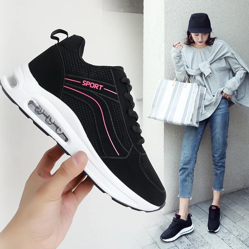 Женские кроссовки с дышащей сеткой черные повседневные в Корейском стиле