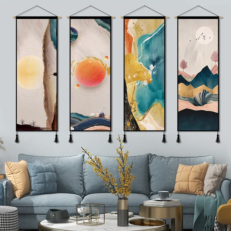 

Современная Абстрактная настенная Картина на холсте Пейзаж Плакат Печать деревянный свиток подвесная Картина декор для гостиной настенны...