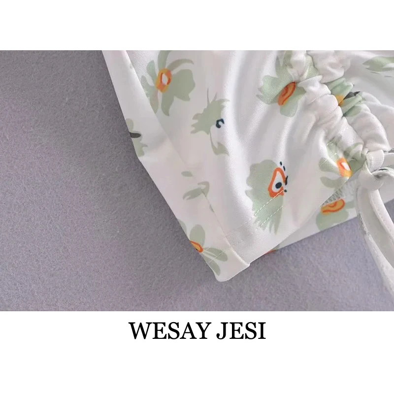 

WESAY JESI 2021 Fashion Skirt Ladies Floral Print Bag Hip High Waist Drawstring Skirt Retro Commuter Elegant Temperament Skirt