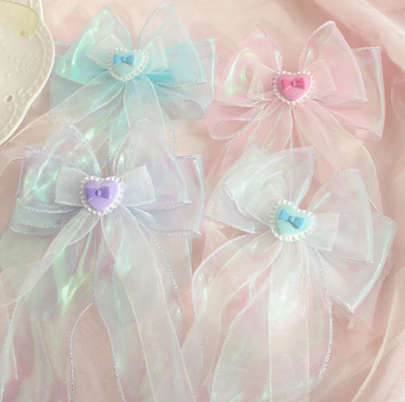 Заколка для волос ручной работы с большим бантом волшебного цвета