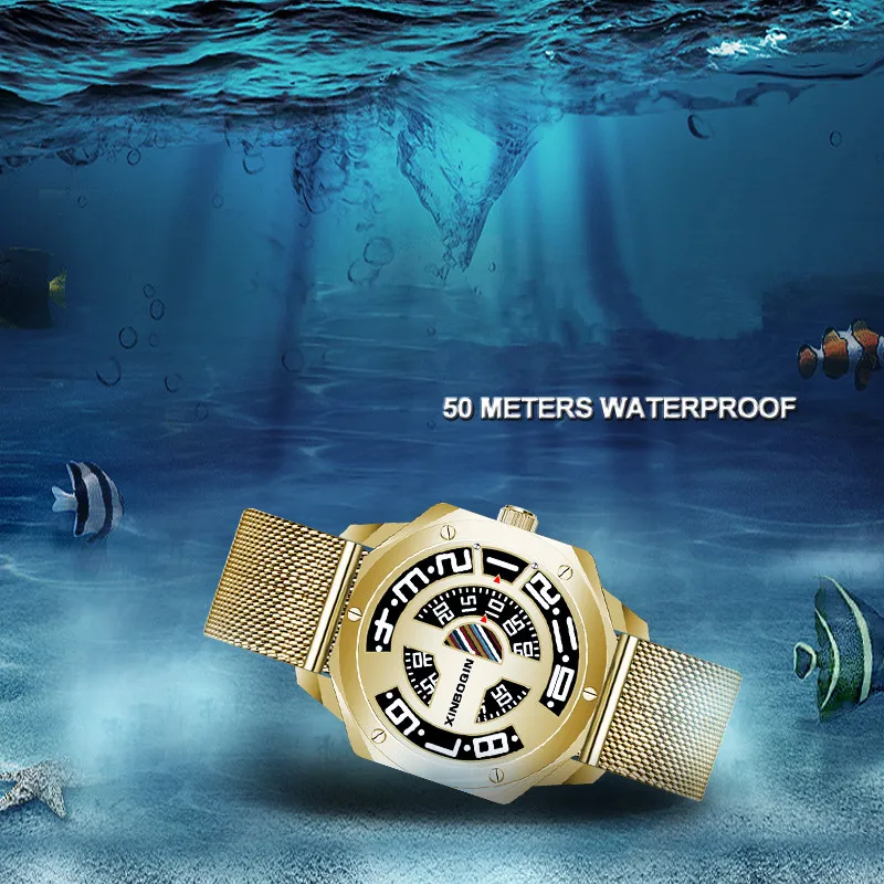 

Brand Sports Geometric Polygon Octagon Watches for Men Visible Worked Numbers NO Pointer Watch Quartz Creative Clock Waterproof