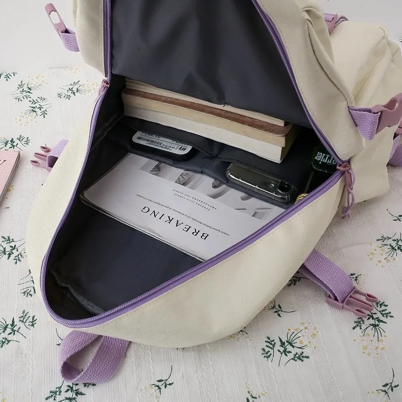 

4 Pcs Set New Casual Backpack School Bag For Teenager Girl Women Backpack Cute Student Shoulder Bags Children's Book Bags