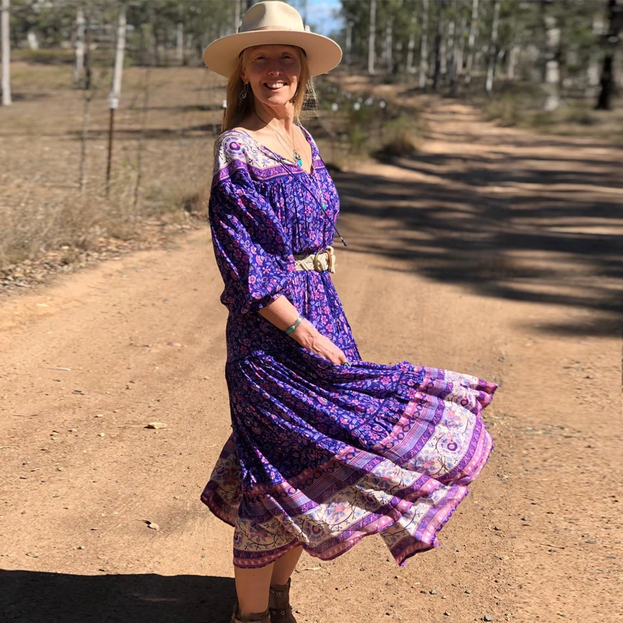 TEELYNN макси женские платья искусственный шелк розовый цветочный принт цыганские