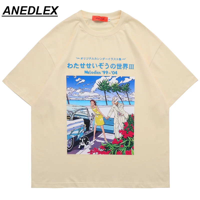 

2022 Summer Hip Hop Anime T Shirt Streetwear Mens Harajuku Japanese Cartoon Kanji Poster Print Cotton Tshirts Short Sleeve Tees