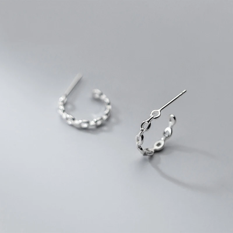 

Real 925 Sterling Silver Hollow Chain Pattern Half Hoop Earrings C Shape Earring for Women
