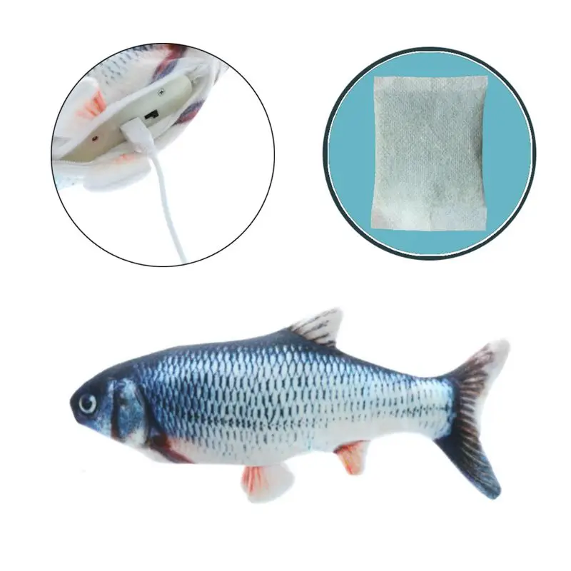 

3D Electric Fish Shape Catnip Cat Toy USB Charging Realistic Plush Wagging Fish Stuffed Pillow Doll Interactive Gifts
