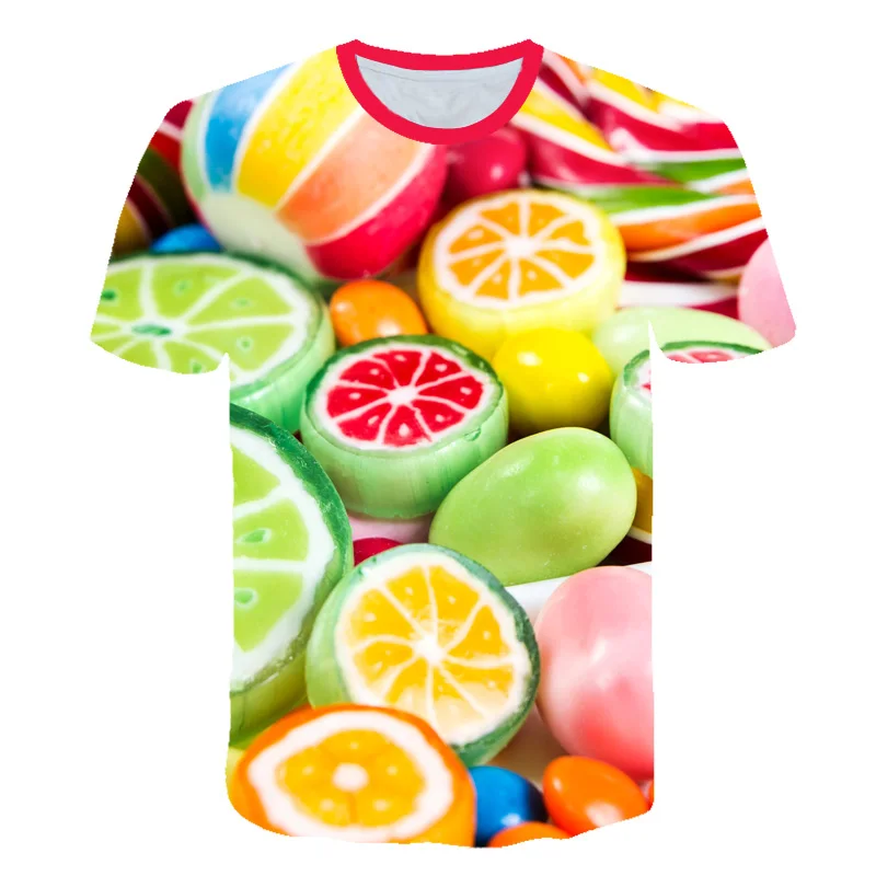 picture color Новая летняя футболка с 3D принтом радуги и конфет рубашка ярких цветов с короткими рукавами для мальчиков и девочек разноцветная детская одежда с круглым вырезом для мальчиков и девочек - Цвет: picture color