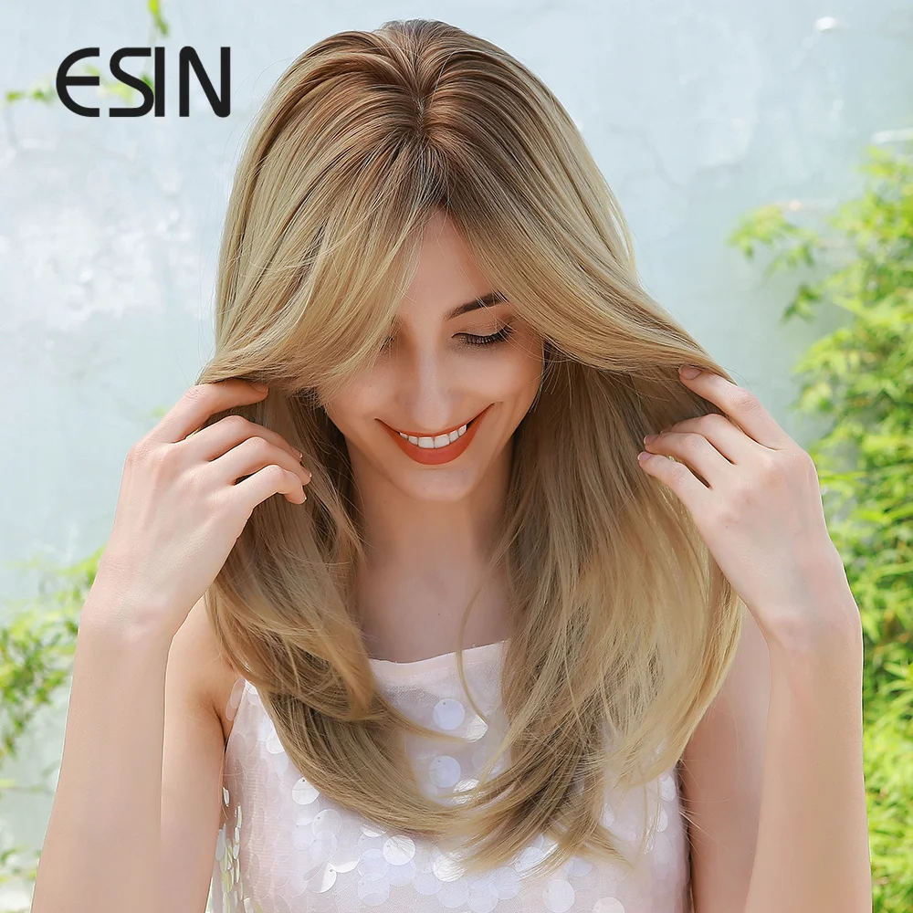 ESIN синтетические парики для женщин Омбре темные корни длинный волнистый парик с